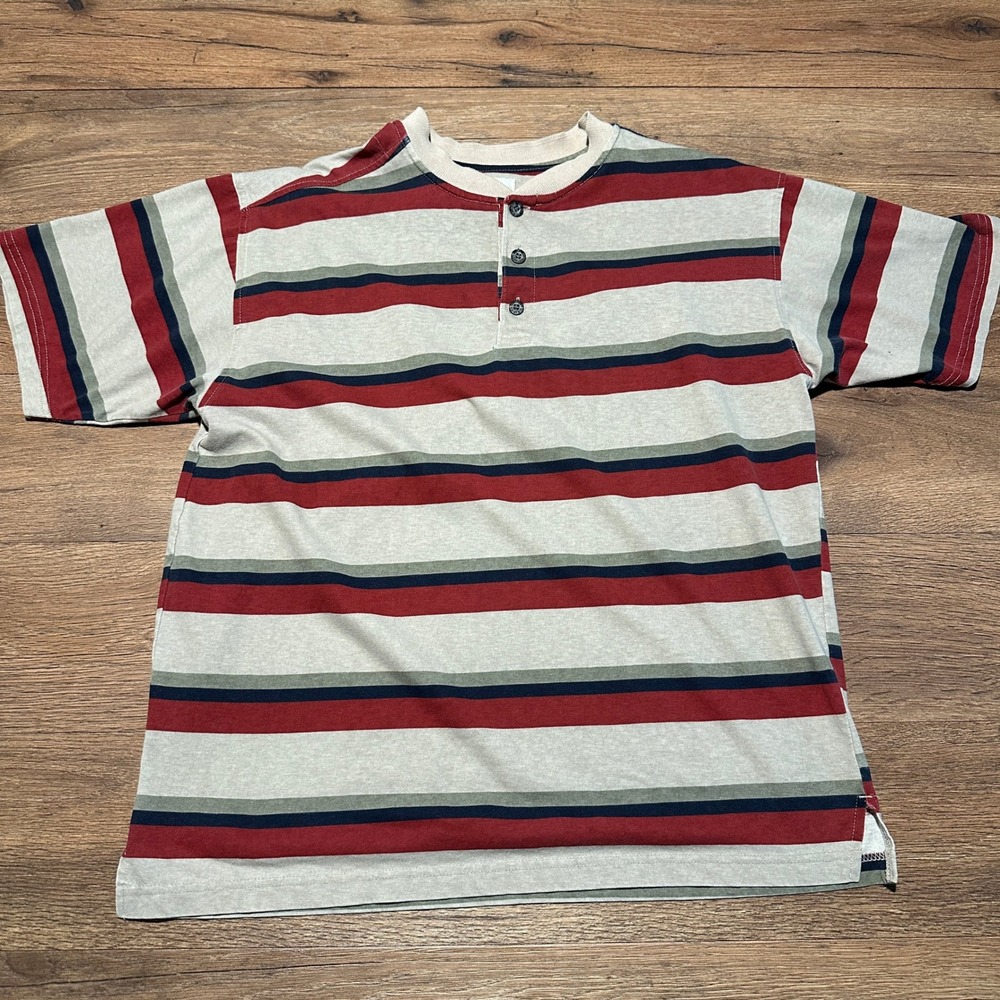 Vintage Northern Elements Red Grey Striped Henley Shirt Mens Medium